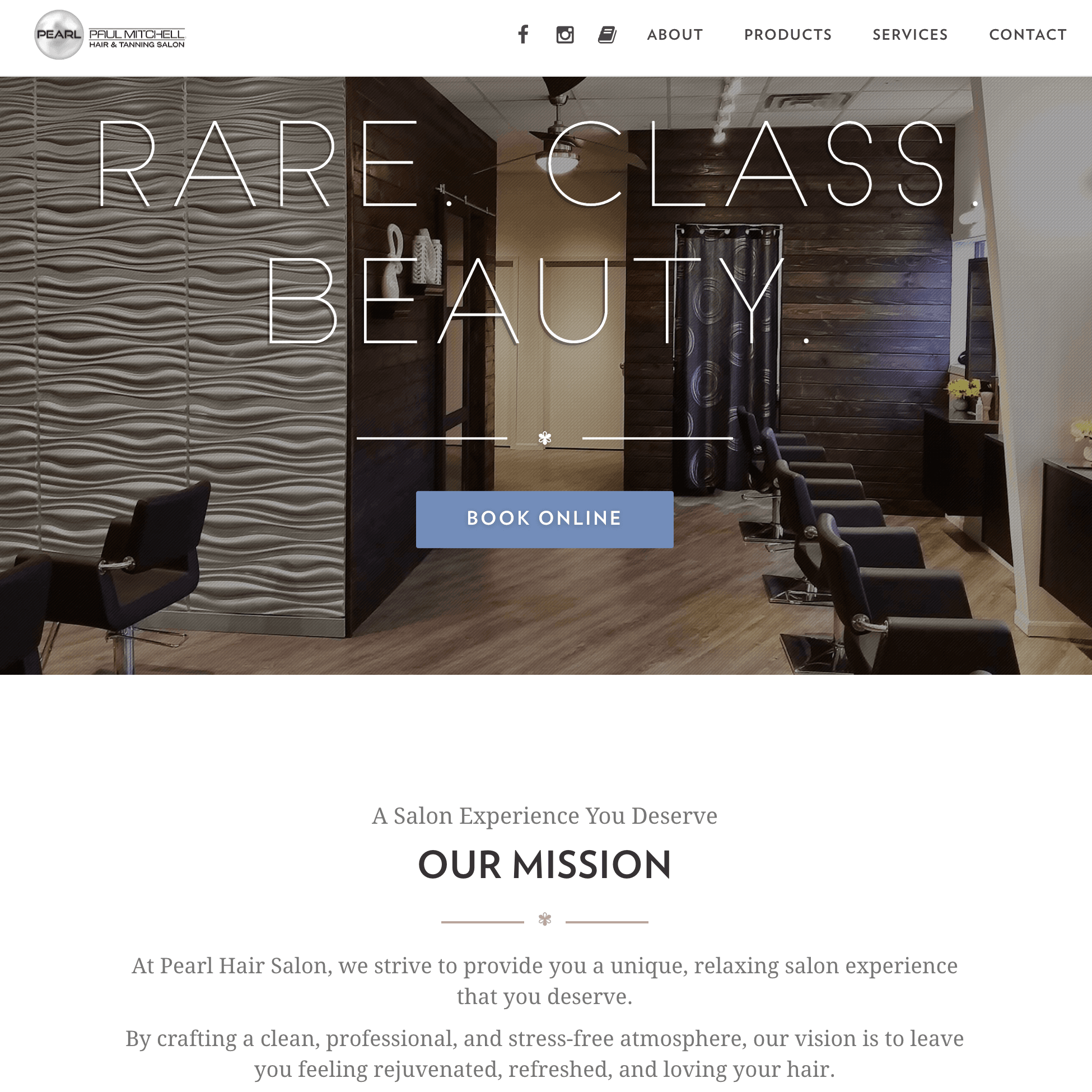 Pearl Hair Salon's redesigned website.